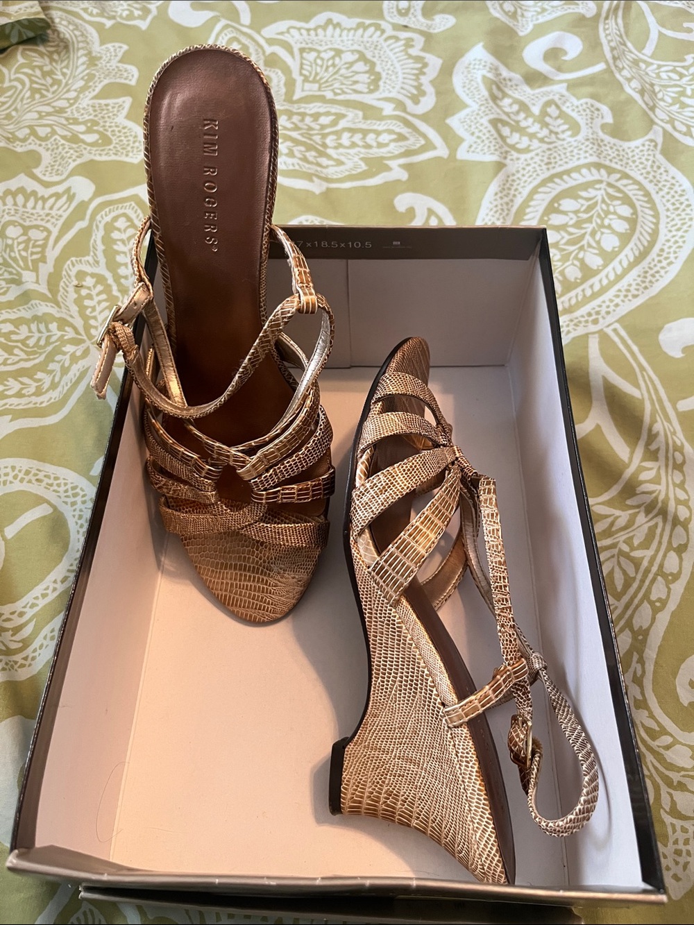 Kim Rogers Gold Textured Wedge Slide Sandals
